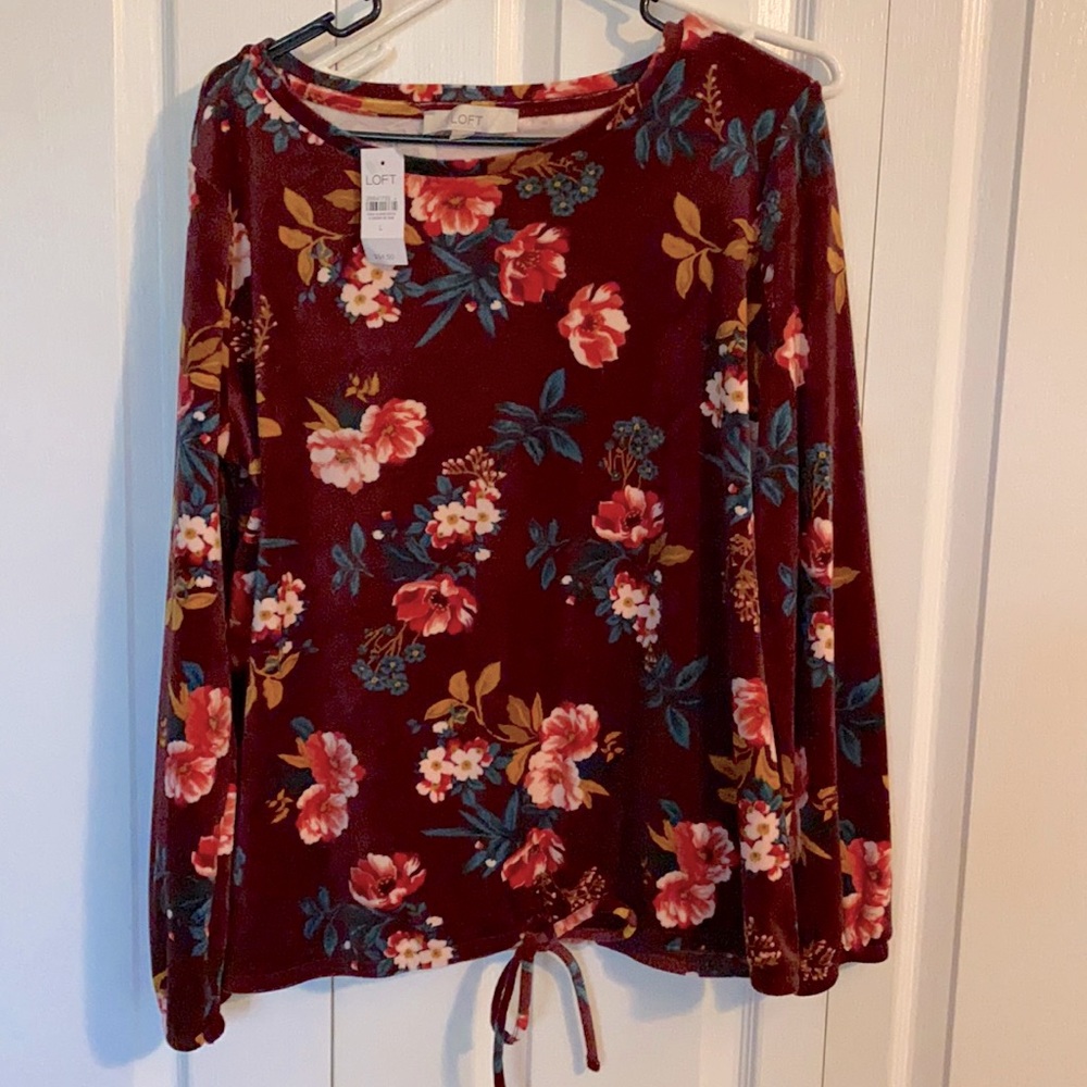 LOFT Velour Floral top sweatshirt S